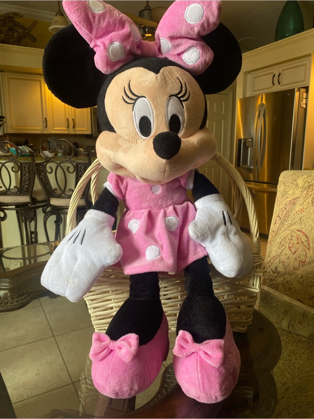 Disney Large Jumbo Minnie Mouse Pink and White Plush Doll with Polka-Dot Dress